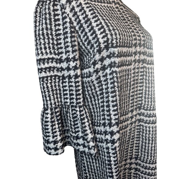 Zara Black & White Medium Textured Houndstooth Dress Bell Sleeve - Picture 7 of 16